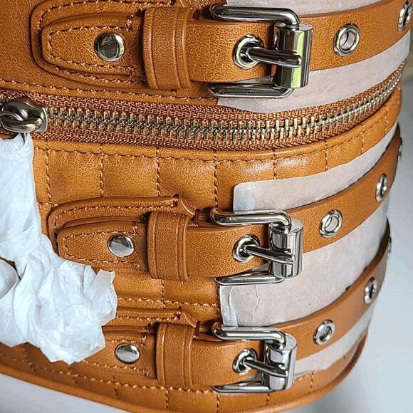 NWT REBECCA MINKOFF Hitch Hiker Oblong Moto Caramel Crossbody Handbag MSRP $398 - Picture 12 of 16